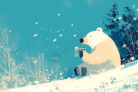 白熊捕捉雪景图片