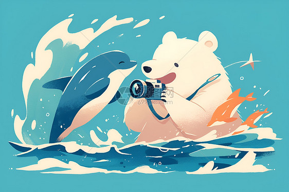 北极熊拍摄海豚图片