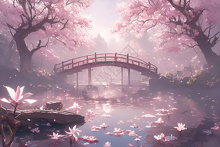 桥边的樱花背景图片