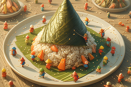 一盘三角糯米饭图片