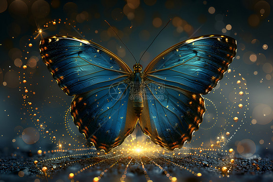 金色光芒里的蓝色蝴蝶图片