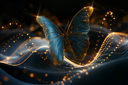 蓝色蝴蝶起舞的金色轨迹图片