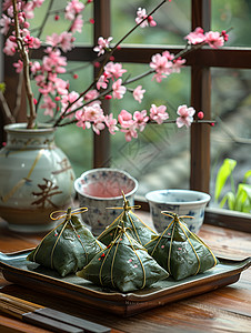 端午节父亲节海报窗台上的粽子背景