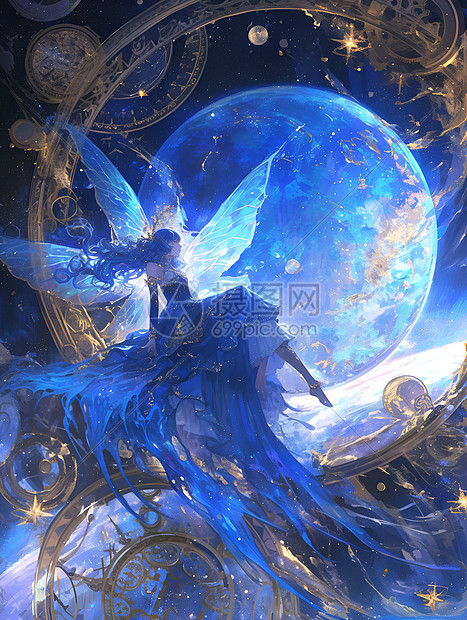 蓝色仙境中的妖精图片