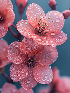 粉色樱花雨中之美图片