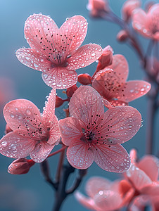 粉色花朵上的水滴图片
