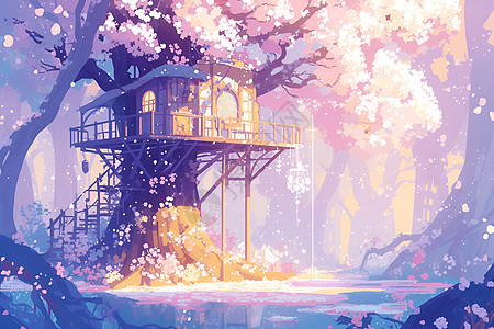 樱花树屋神奇森林深处的隐藏天堂图片