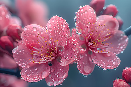 樱花上的水珠图片