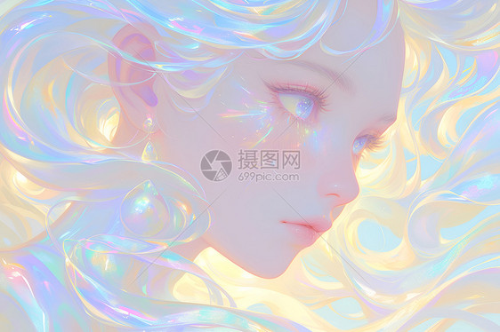 虹彩女孩插画图片