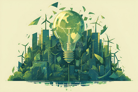 城市中的能源灯泡插画图片