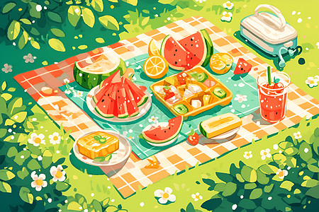 欢乐家庭野餐西瓜图片