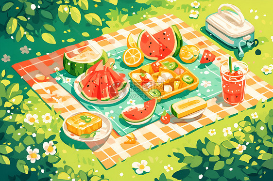 欢乐家庭野餐西瓜图片