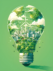 绿色灯泡中的城市图片