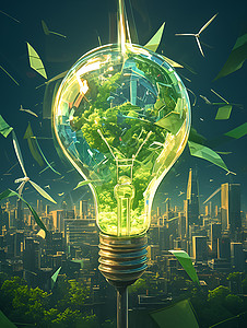 城市中的绿色能源灯泡图片