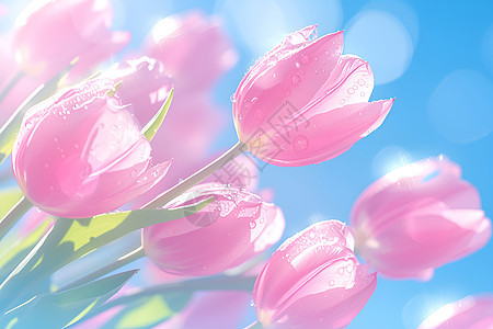 春天粉色郁金香绽放图片