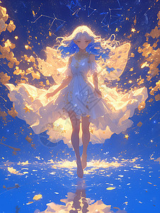 蓝发仙女在星光灿烂的天空中图片