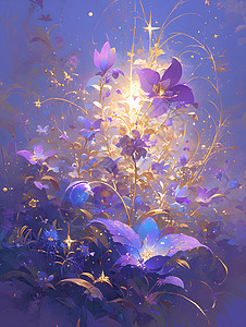 梦幻星空中的紫花图片