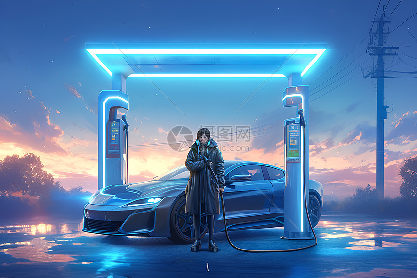 未来主义电动汽车加油站图片