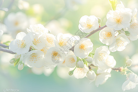 白花绽放枝映绿意图片