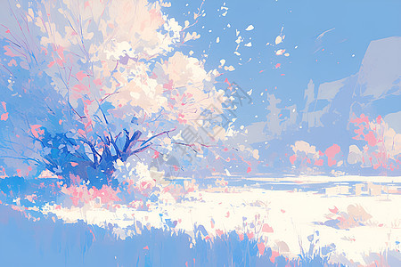 冬日花瓣飞舞的宁静景观图片