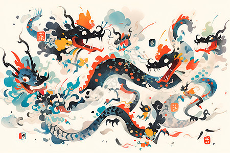 水墨画风格的中国龙绘画图片