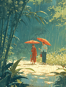 雨中行走的情侣图片