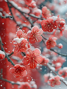 冰雪红墙梅花图片