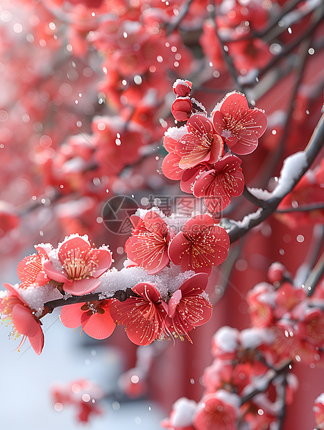 雪中盛开的梅花图片