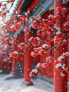 红墙梅花风景图片