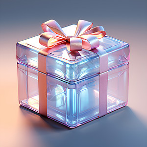蓝色盒子上有粉色丝带和蝴蝶结的光泽礼物图片