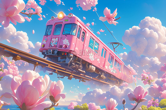 粉红色小火车插画图片