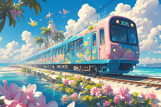 梦幻列车中的花海图片