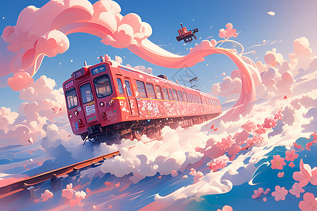 粉红列车穿越樱花海洋图片
