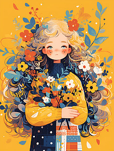 色彩花卉女孩图片