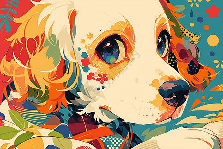 五彩斑斓的小狗插画图片
