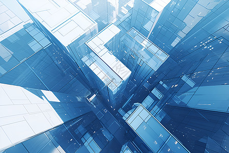 蓝色玻璃建筑的城市风景图片