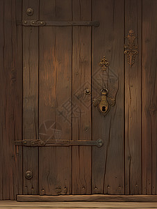 古老工艺的木门和锁图片