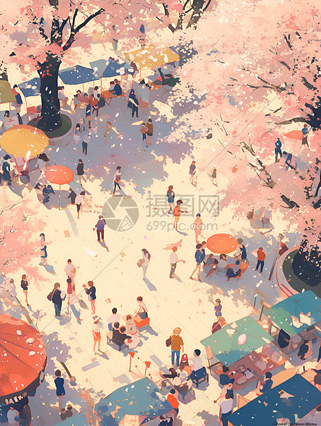 樱花树下的伞图片