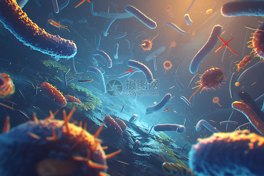细菌群悬浮插画图片