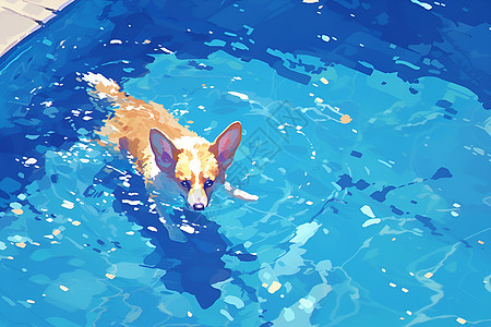 夏日清澈的水中的狗狗图片