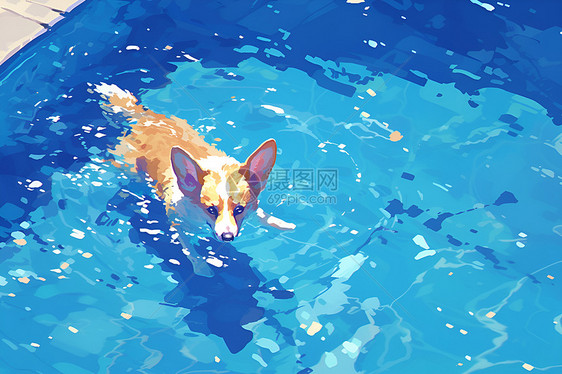 夏日清澈的水中的狗狗图片