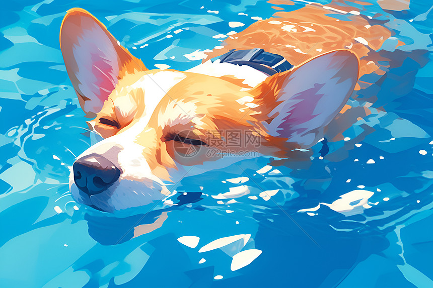 享受泳池的狗狗图片