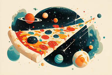 宇宙披萨的梦幻插画图片