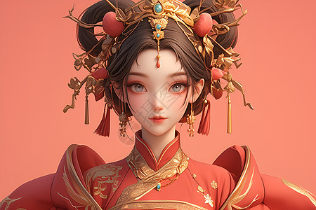 红裳少女插画图片