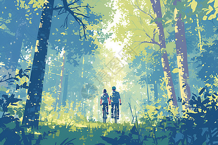 穿越森林的青年情侣图片