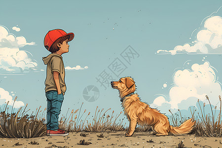男孩和狗狗图片