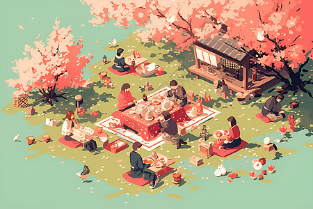樱花树下的野餐图片