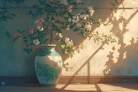 花瓶上的粉花背景图片