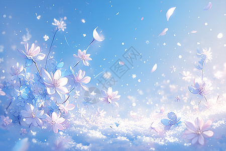 蓝天叶子蓝天下飞舞的花瓣插画
