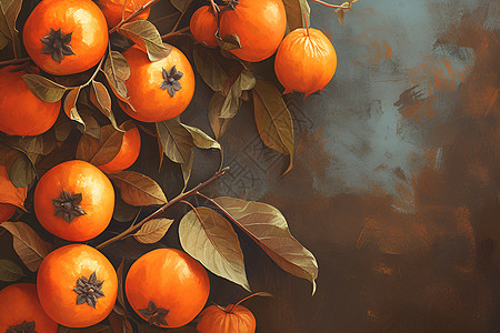 秋日暖色柿子背景图片